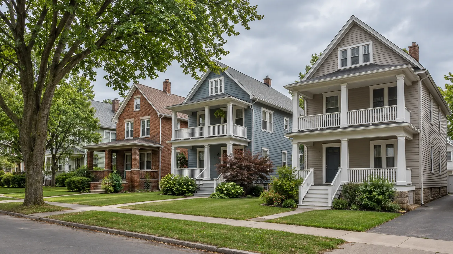 Residential street of typical houses in Buffalo